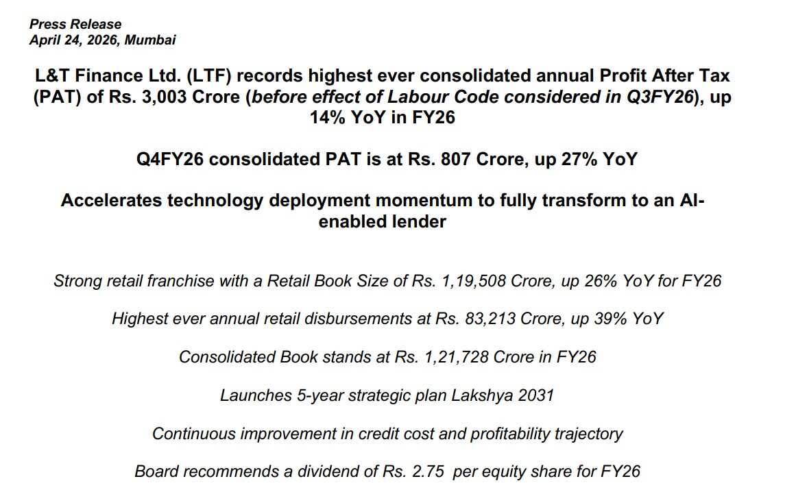 LT Finance FY26 Results