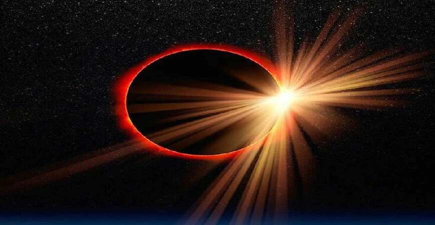 पूर्ण सूर्य ग्रहण में चंद्रमा और सूर्य एक सीधी लाइन में आ जाते है