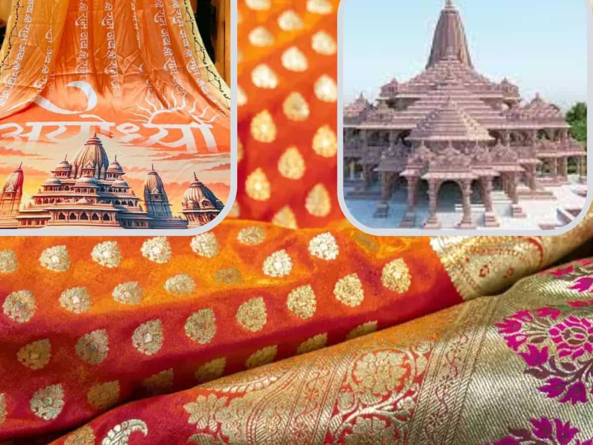 मंदिर की आकृति से लेकर रामचरितमानस की झलकियों वाली डिजाइन तक, बाजार में छाईं राम मंदिर थीम वाली साड़ियां