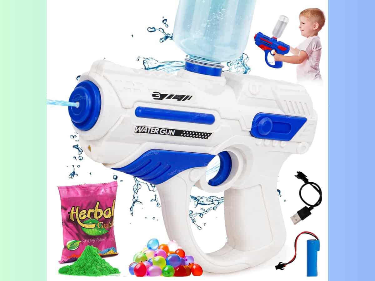 Zest 4 Toyz Electric Water Gun Toy Automatic Squirt Water Guns for Adults & Kids with 1 PKT Herbal & 100 Balloon Gulal Holi Pichkari
