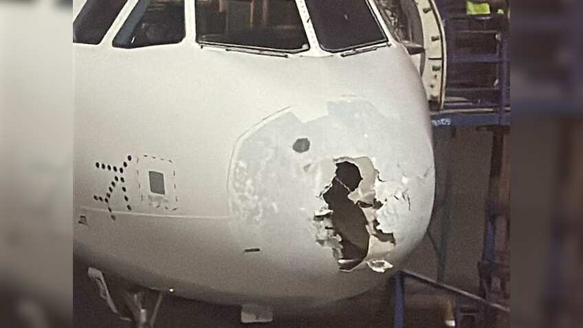 खराब मौसम की मार, इंडिगो की फ्लाइट की इमरजेंसी लैंडिंग, टूटा विमान का आगे का हिस्सा