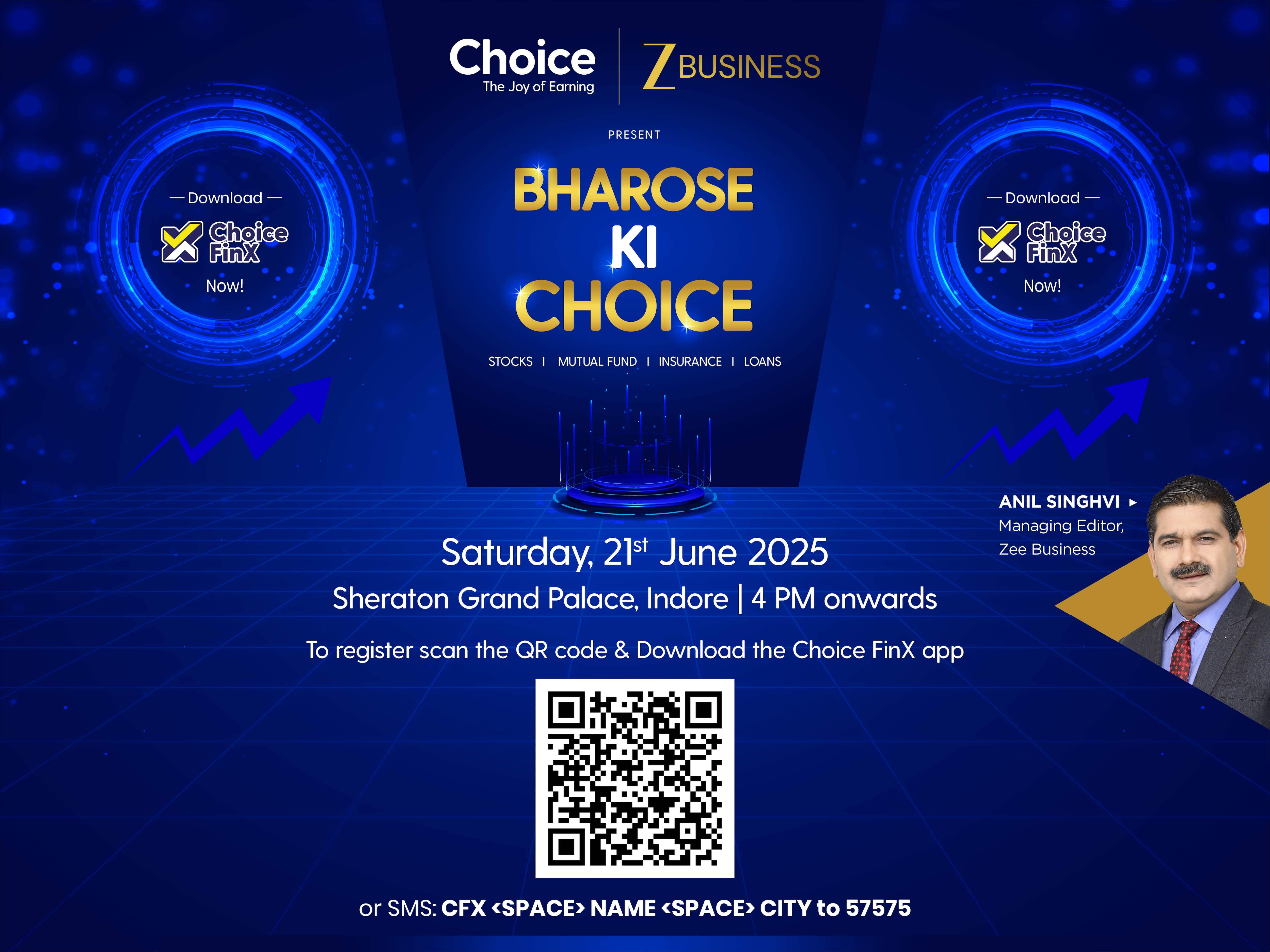 इंदौर बनेगा फाइनेंशियल प्लानिंग का पावरहाउस: Zee Business और Choice के 'Bharose Ki Choice' मंच पर दिग्गज देंगे वेल्थ क्रिएशन का गुरुमंत्र
