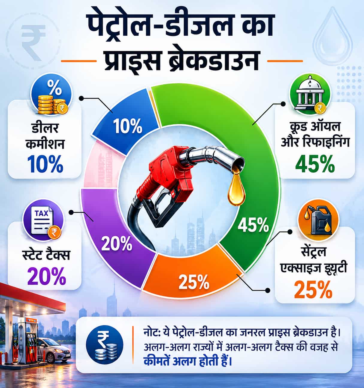 पेट्रोल-डीजल का प्राइस ब्रेकडाउन