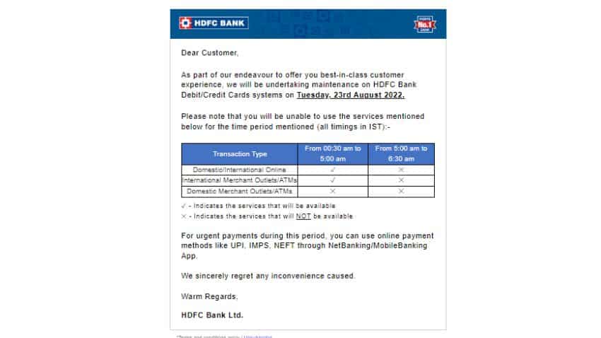 HDFC Bank mail to customer