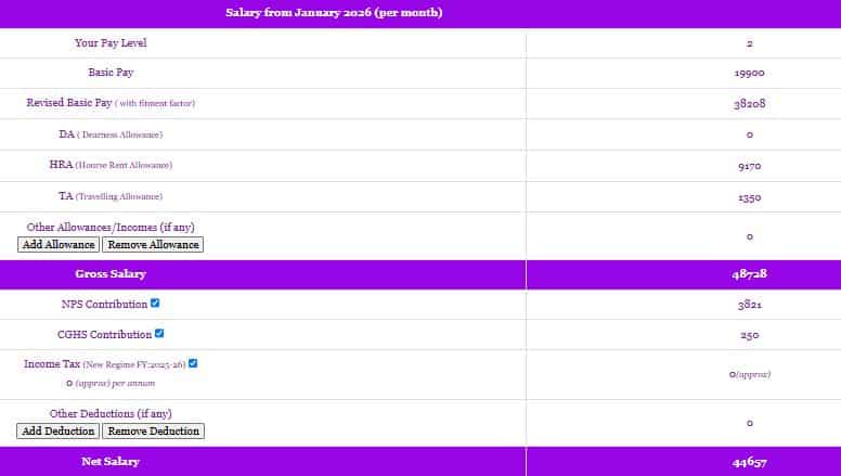 8th cpc salary calculator level 2 gp 1900 basic pay fitment da hra ta net salary