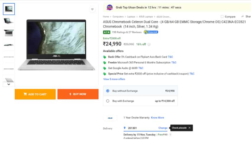 Buy cheapest laptop from flipkart ASUS Chromebook Celeron Dual Core worth rs22990 buy at 4490 check features and speicifications