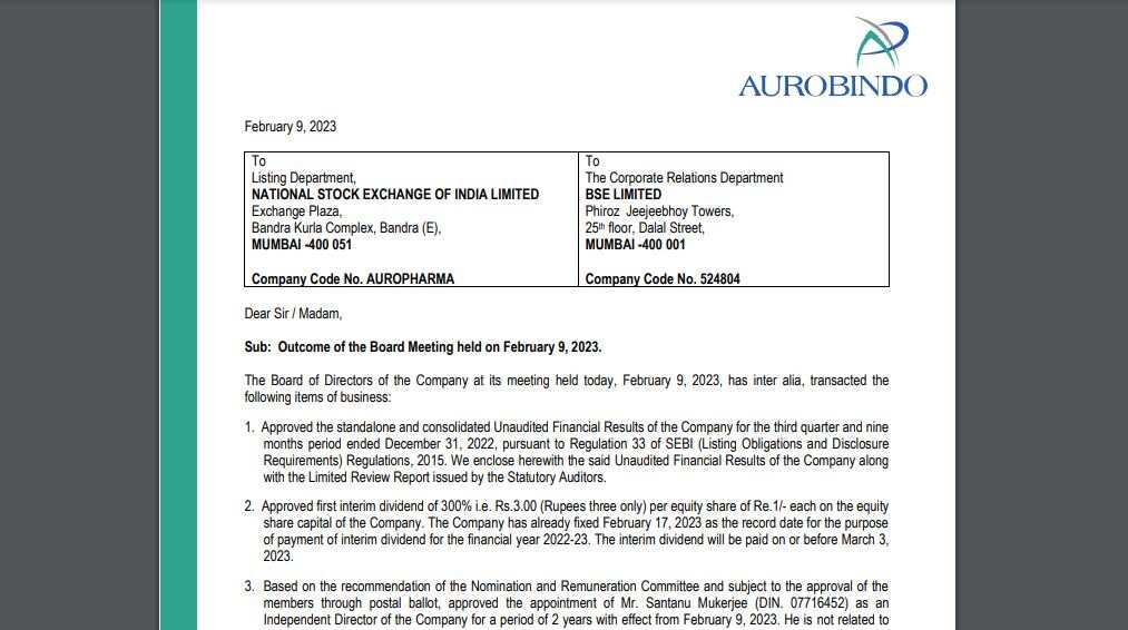 Aurobindo Pharma Dividend Details