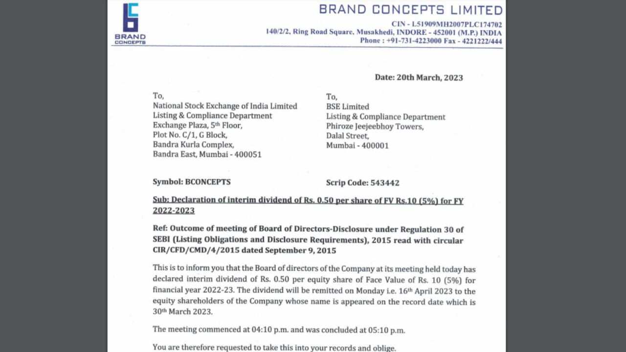 Brand Concepts announce dividend