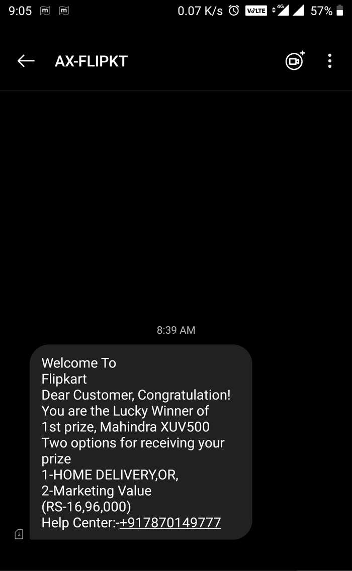 Flipkart SMS fake call mahindra XUV