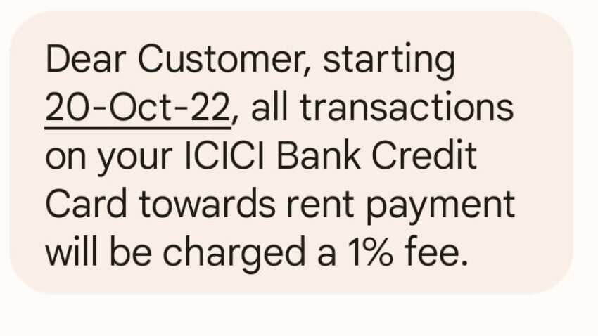 ICICI Credit Card rent Payment to attract 1 percent extra charge from 20th October ICICI credit card charge