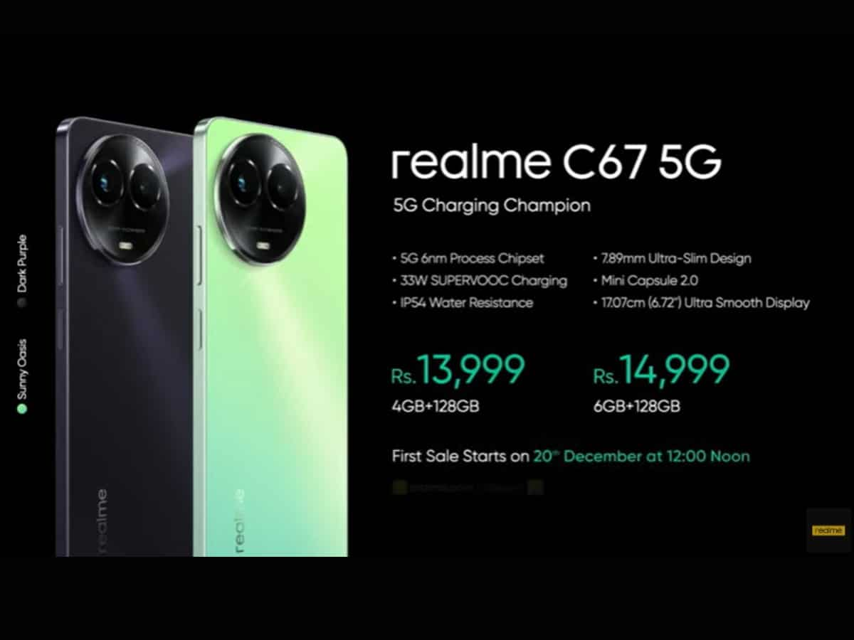 Realme C67 5G smartphone launched in india with 2tb storage, mini capsule 2.0 Function Check price and specifications