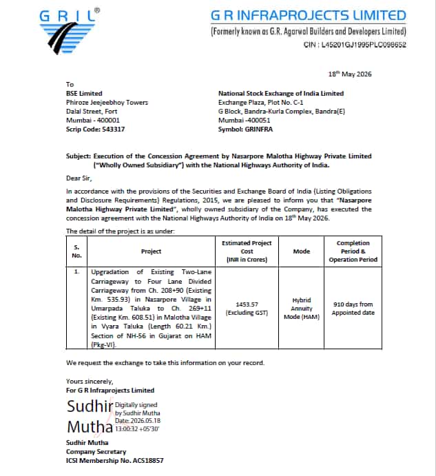 G R Infraprojects Ltd Order