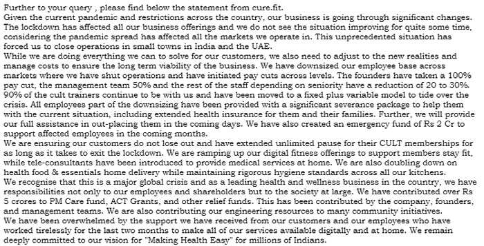 Cure.Fit fires 1000 employees, announces pay cuts downsizes staff as its shuts operations in India and UAE