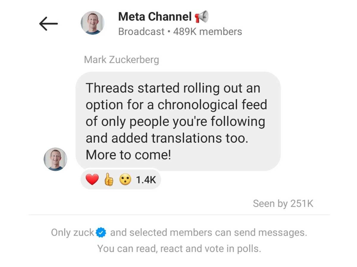 Meta ceo announced new features of threads for you following and translations check how it works