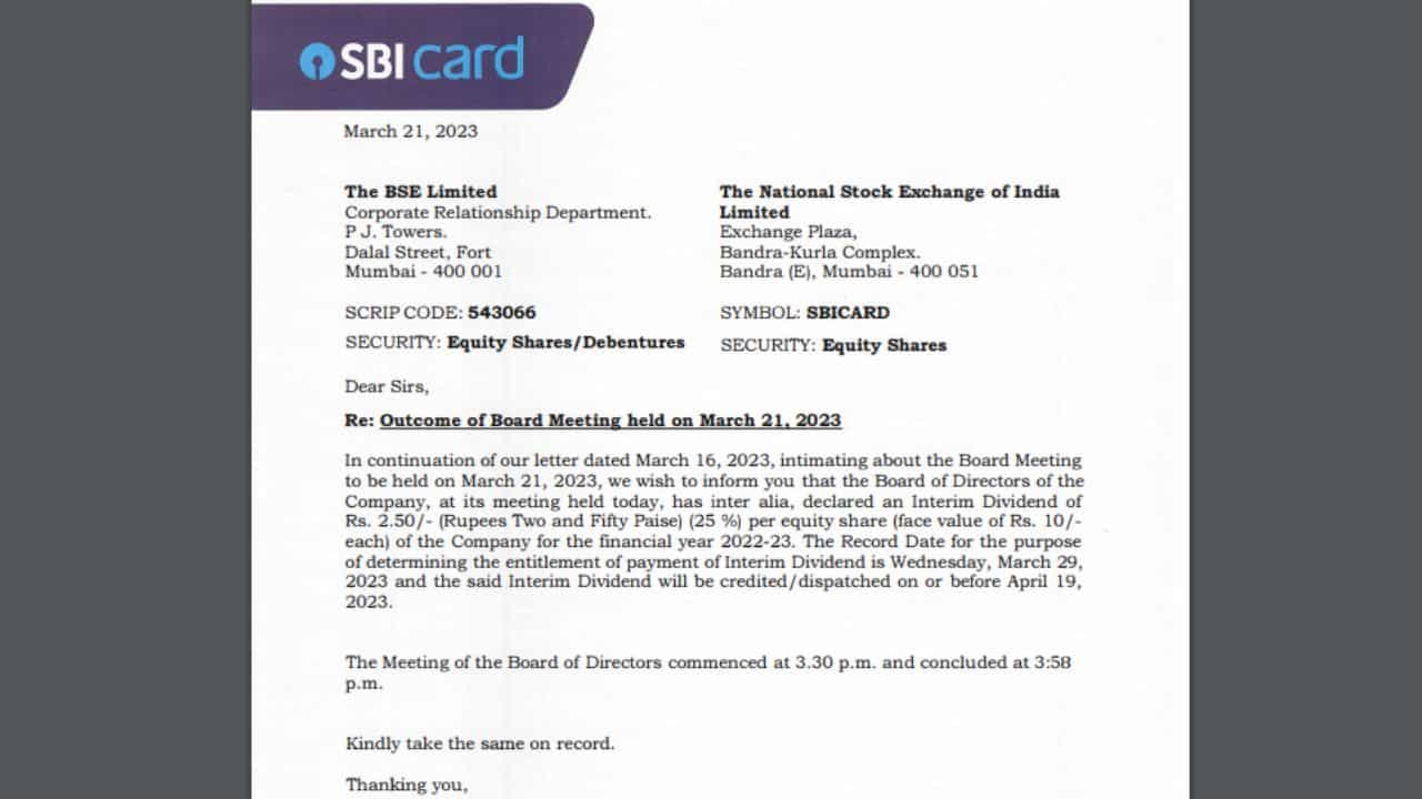 SBI Card Dividend Announcements