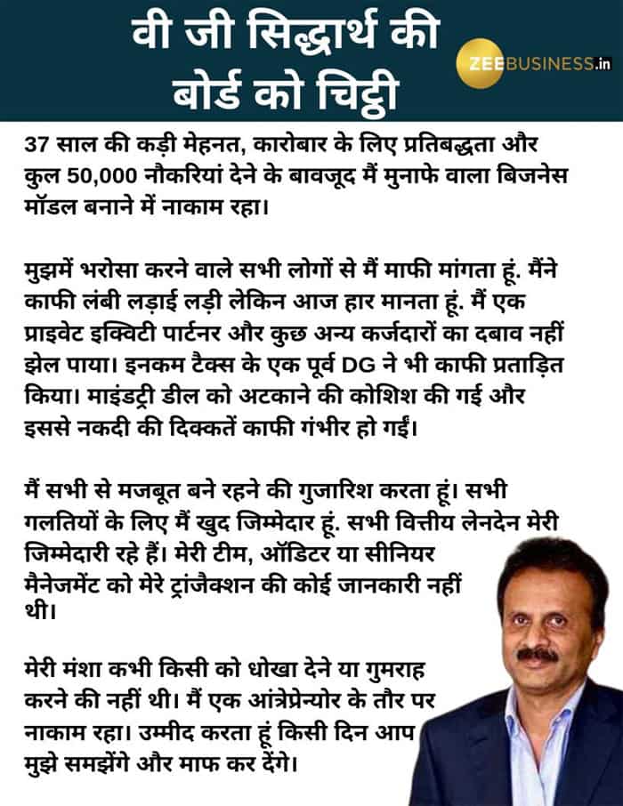 VG Siddhartha Letter to management full text in Hindi