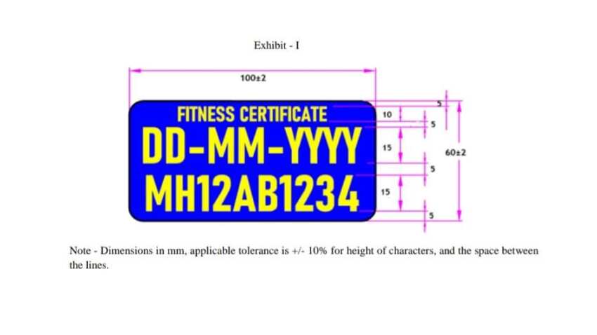 Vehicle Fitness certificate New Rule government issues draft notification to paste New format in wind shield