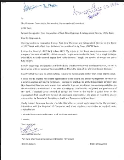 HDFC Bank Resign letter