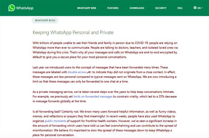 Whatsapp blog forwarding message limit