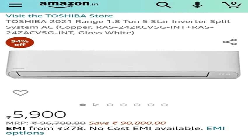 Toshiba 1.8 ton inverter AC listed for Rs 5,900 on Amazon