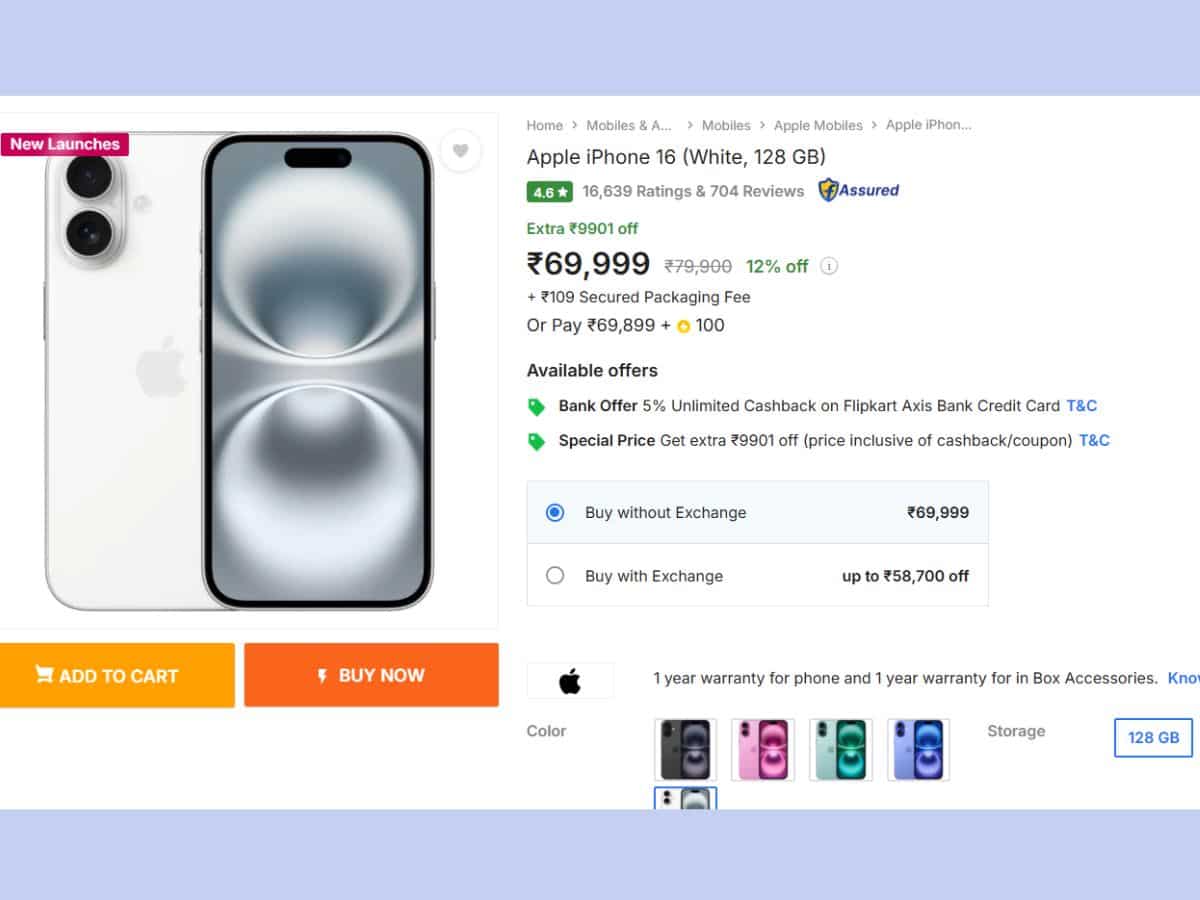 iphone 16 price drop discount flipkart india deal bank exchange offer at cheapest price 