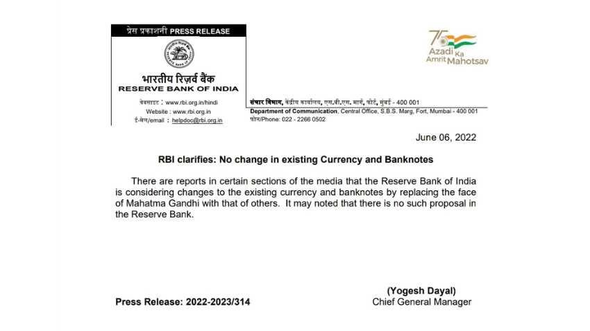 Reserve bank of India clarifies no change in Existing currency and banknotes check update