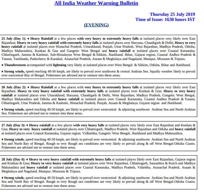 IMD Alert for Heavy rainfall