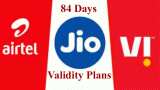 Mobile Recharage plans: 84 days validity prepaid plan Reliance Jio Airtel Vi vodafone idea; daily data unlimited calling SMS and others benifits