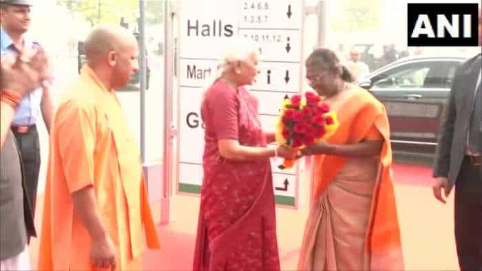 Droupadi Murmu arrives for the inauguration of the India Water Week india expo mart