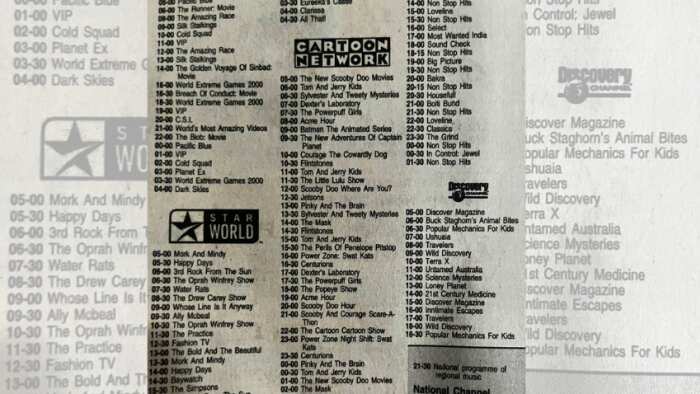 90s Nostalgia serials timing list from cartoon network to star world shows listed in newspaper serials 1990 to 2000 check detail