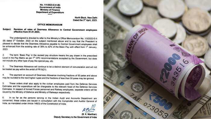 DA Hike Good news for central government employees Finance Ministry releases revision rates of dearness allowance 42 percent office memorandum 7th pay commission