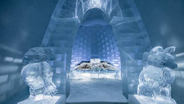 Ice Hotel in sweden on the banks of Torn River interesting facts built every years and flows into the river after some time 