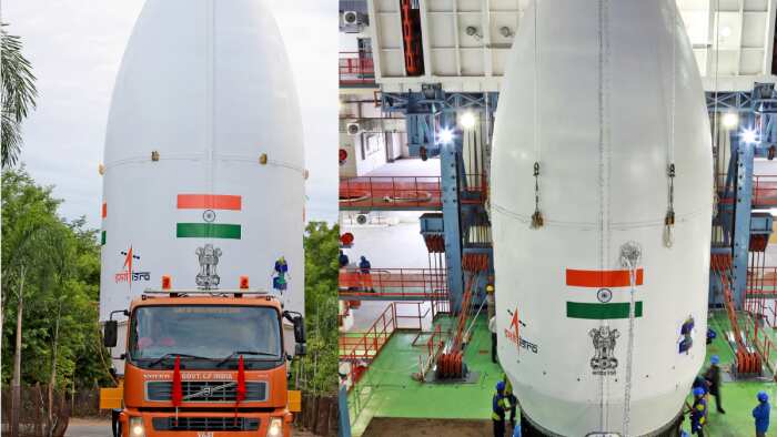 Chandrayaan-3 Mission Encapsulated is assembled with LVM3 at Satish Dhawan Space Centre in Sriharikota today isro shared video