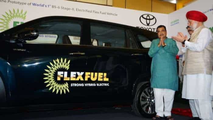 BS 6 Stage II Electrified Flex Fuel Vehicle Prototype toyota Innova Hycross run on ethanol electric present by cabinet minister nitin gadkari