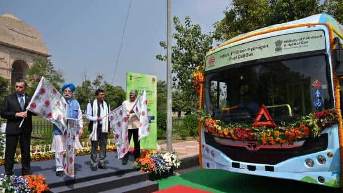 Indias First Hydrogen Bus Hardeep Puri launches hydrogen fuel cell powered bus see how it works benefits details