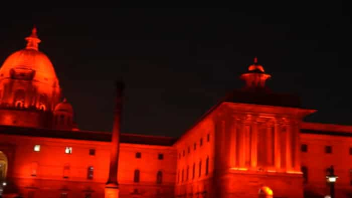 Rashtrapati Bhavan, North Block and South Block are lit in Red as part of the 'Go Red Campaign' for Dyslexia Awareness Month