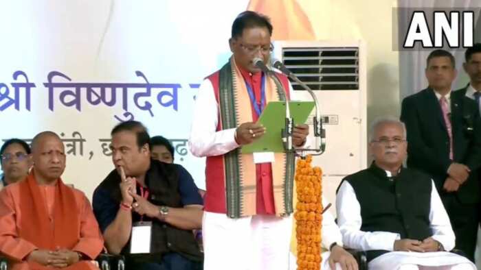 BJP leader Vishnu Deo Sai takes oath as the CM of Chhattisgarh in the presence of PM Modi and Union Home Minister Amit Shah 