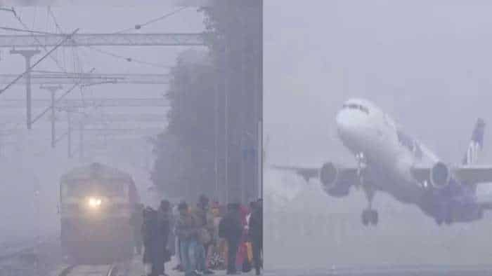 Delhi Flights Trains Delay status 120 flights affected 53 flights canceled and 20 trains late  due to fog and low visibility