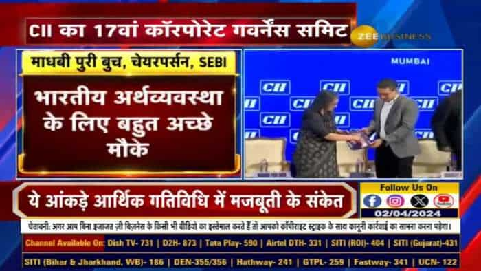 SEBI अध्यक्ष माधबी पुरी बुच CII शिखर सम्मेलन में बोलते हुए