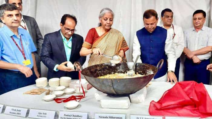 Halwa Ceremony Finance Minister Nirmala Sitharaman participates in customary halwa ceremony marks final stage of Budget preparation