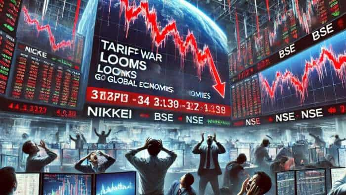 Tariff War indian and global share markets hit as US imposes tariffs and canada retaliates BSE NSE Nikkei Down