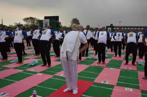 PM Modi, among yoga practitioners in Chandigarh. Twitter