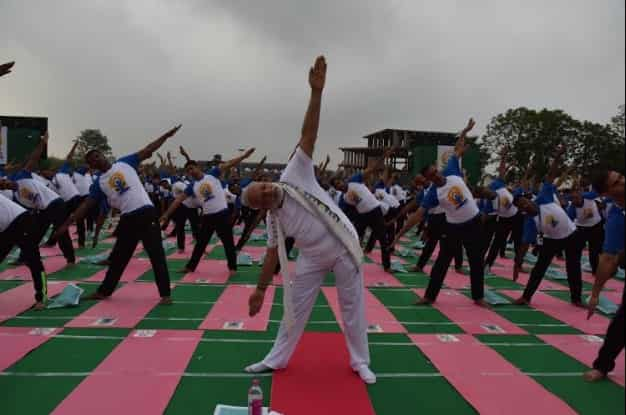 PM Modi, at the International Yoga Day celebration in Chandigarh. Twitter