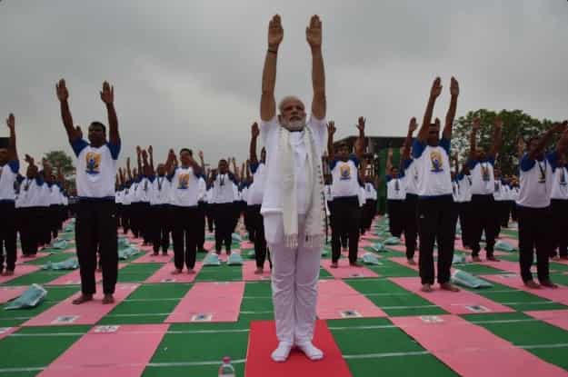 PM Modi, joins in the mass yoga participation at the Capitol Complex. Twitter