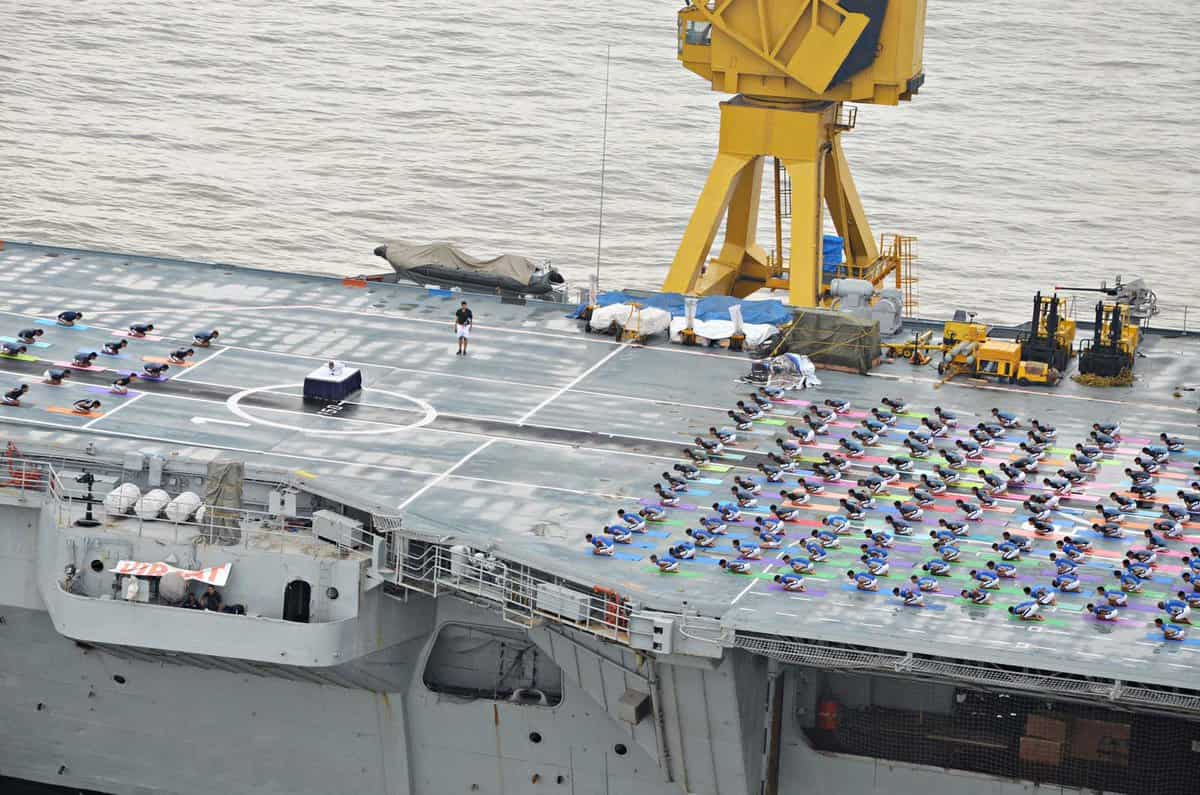 Few moments from International Yoga Day celebration aboard the INS Viraat. Twitter/MoD