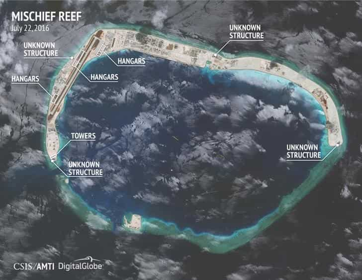 Satellite image by CSIS shows construction on Mischief Reef in the Spratly islands, in the disputed South China Sea. Reuters