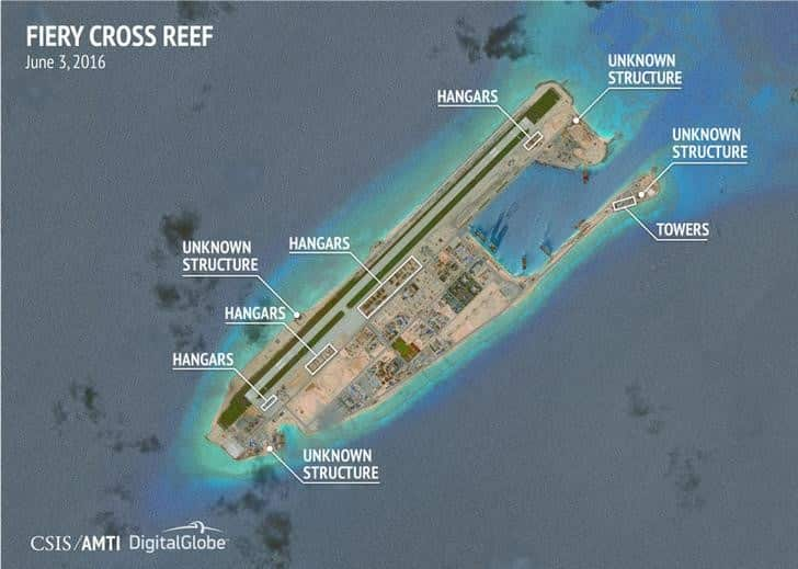 Satellite image by CSIS shows construction on Fiery Cross Reef in the Spratly islands, in the disputed South China Sea. Reuters