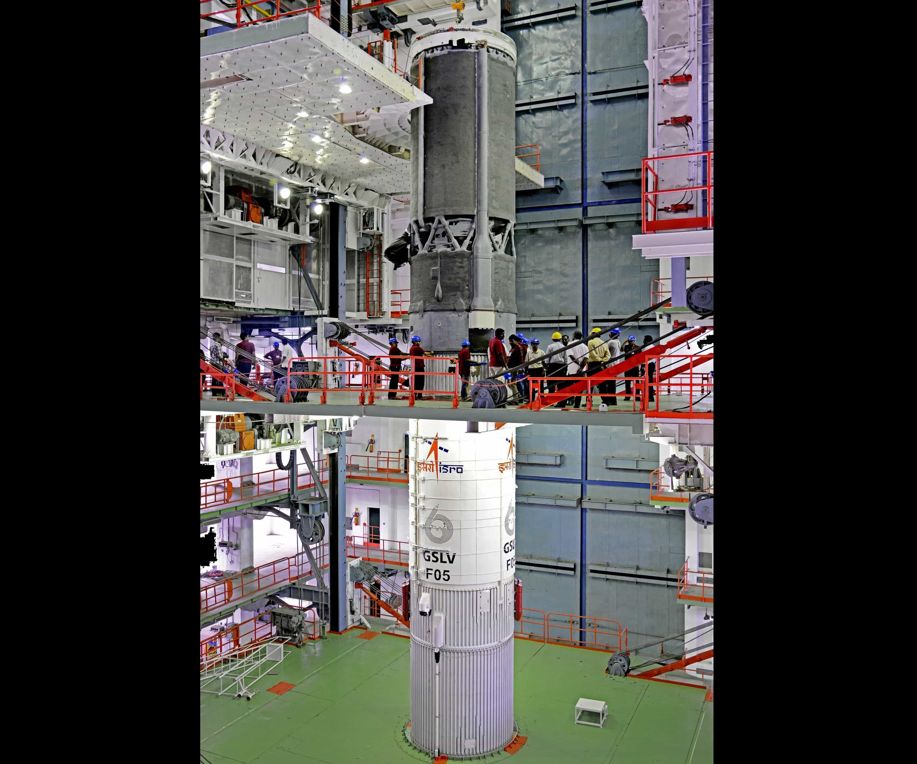 Indigenous Cryogenic Upper Stage being integrated with GSLV-F05 Second Stage. Photo: Official website 