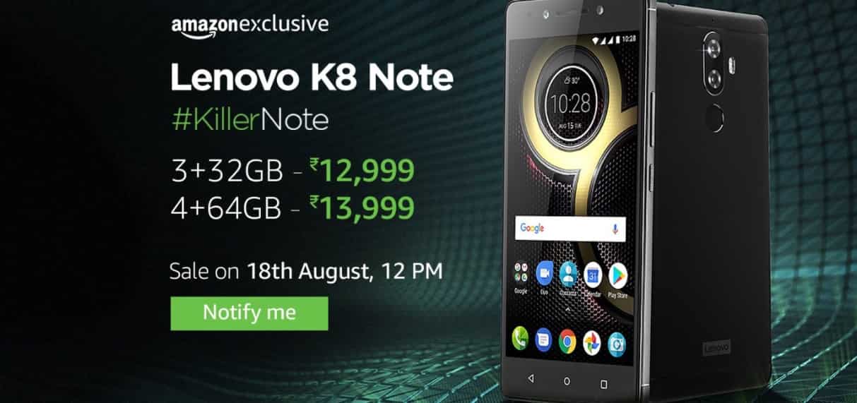 Amazon Exclusive: Lenovo K8 Note to go on sale tomorrow