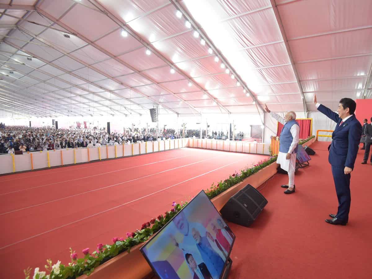 Modi-Abe lay foundation stone for bullet train; advance deadline by a year